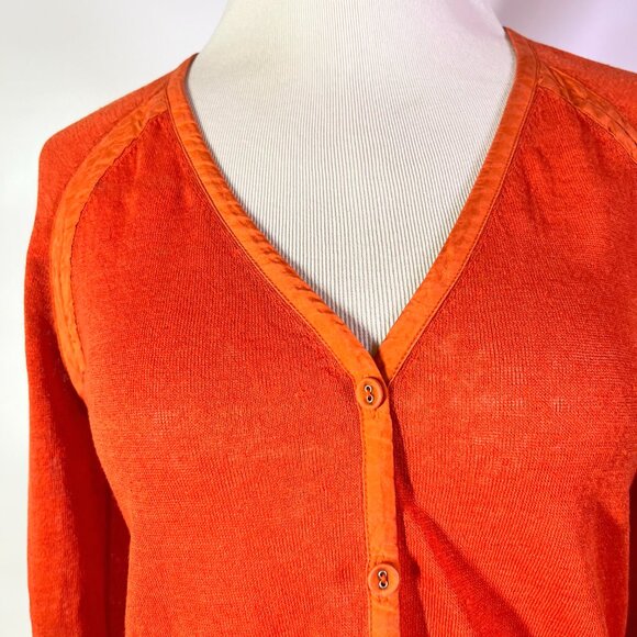 Lafayette 148 Size M Thin Knit Cardigan Orange Linen Blend - Picture 3 of 16